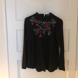 Soft mock neck embroidered sweater top